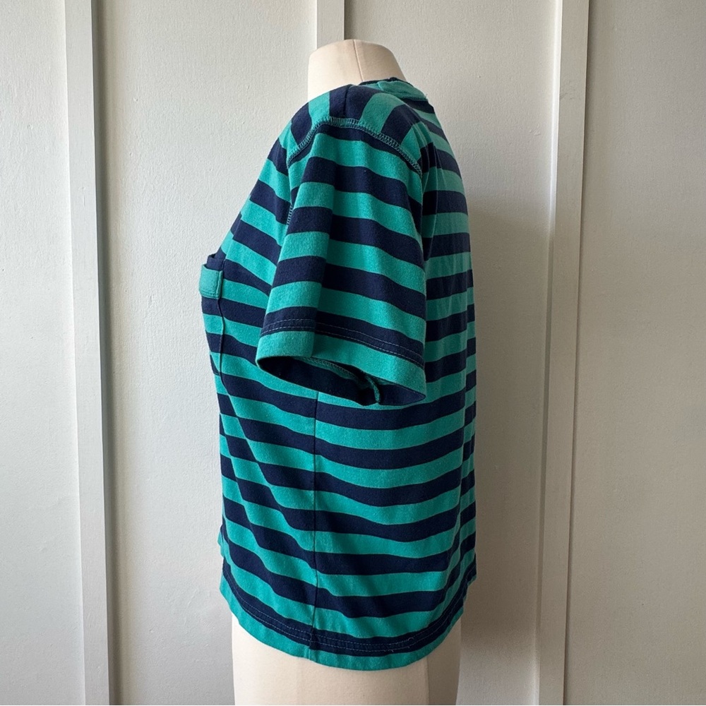 Vintage 80s DEB Striped Pocket Tee Green & Navy – Size L - Picture 3 of 9